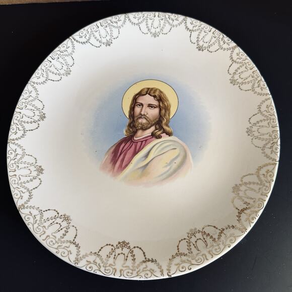 Eastern China NY USA Jesus Christ Collector Plate 22K gold Scroll Decor Vintage - Picture 5 of 14